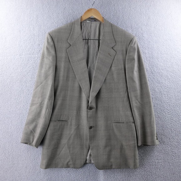 CANALI MILANO Wool Blazer Jacket Men‎ 56 L Light Brown Plaid Made in Italy